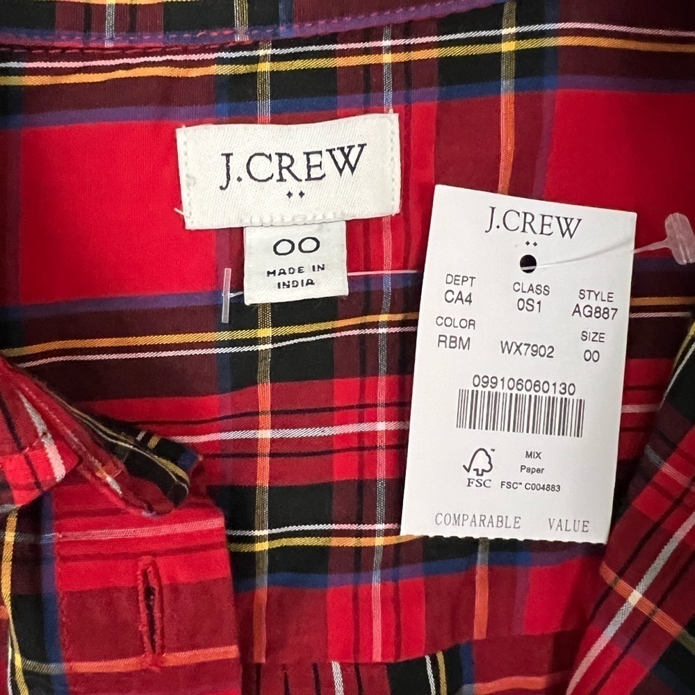 NWT - J. Crew Factory Tartan Tie-Waist Shirt Dress - Size 00 - Picture 10 of 11